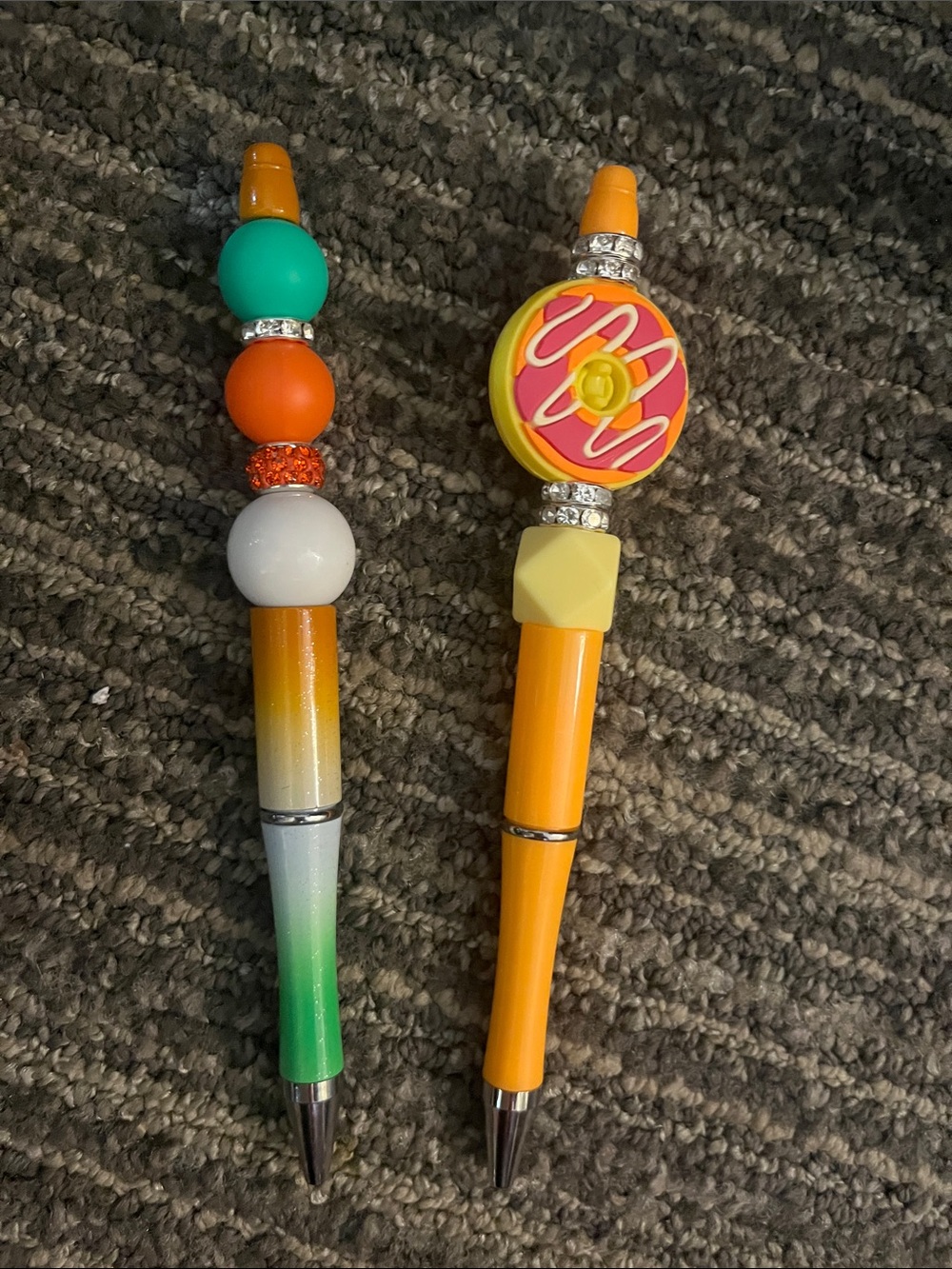 Decorative Bead-Topped Ballpoint Pen Set - Orange, Green, White Sweet Treats 01